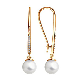 Серьги SOKOLOV - Серебро 925, Жемчуг синтетический, Фианит (арт. 93021189)