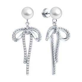 Серьги SOKOLOV - Серебро 925, Жемчуг имитация, Фианит (арт. 94027574)