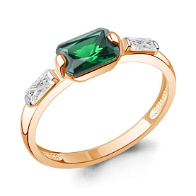 Кольцо Аквамарин - Серебро 925, Синтетический изумруд, Фианит (арт. 67835П.6)