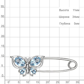 Булавка Аквамарин - Серебро 925, Синтетический топаз (арт. 7748705.5)
