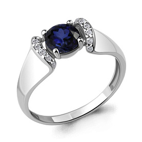 Кольцо Аквамарин - Серебро 925, Синтетический сапфир , Фианит (арт. 67405АБ.5)