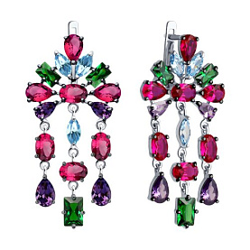 Серьги SOKOLOV - Серебро 925, Синтетический рубин, Фианит (арт. 94026621)