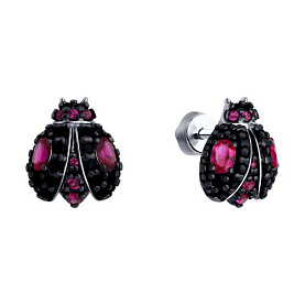Серьги SOKOLOV - Серебро 925, Синтетический рубин, Фианит (арт. 94026751)