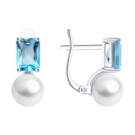Серьги Diamant - Золото 585, Жемчуг культивированный, Топаз (арт. 52-320-02793-1)