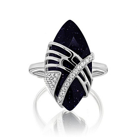 Кольцо Кабаровских - Серебро 925, Авантюрин, Фианит (арт. 11-258-1300)