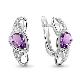 Серьги Аквамарин - Серебро 925, Аметист, Фианит (арт. 4758904А.5)