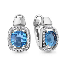 Серьги Аквамарин - Серебро 925, Синтетический топаз, Фианит (арт. 45009992А.5)