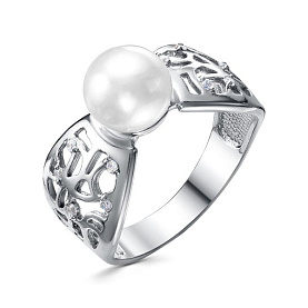 Кольцо Красная пресня - Серебро 925, Жемчуг культивированный, Фианит (арт. 23314944)