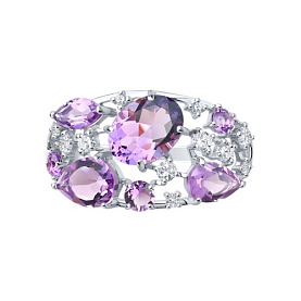 Кольцо SOKOLOV - Серебро 925, Аметист, Фианит (арт. 92010221)