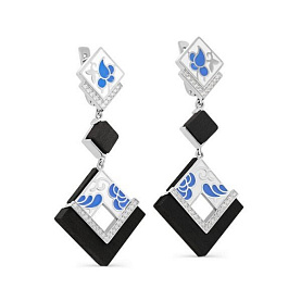 Серьги Кабаровских - Серебро 925, Дерево, Фианит, Эмаль (арт. 12-569-80001)