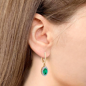 Серьги Аквамарин - Серебро 925, Синтетический изумруд, Фианит (арт. 49304АГ.6)