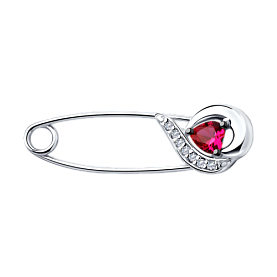 Булавка SOKOLOV - Серебро 925, Синтетический рубин, Фианит (арт. 94040116)
