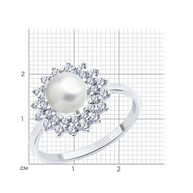 Кольцо SOKOLOV - Серебро 925, Жемчуг синтетический, Фианит (арт. 94013901)
