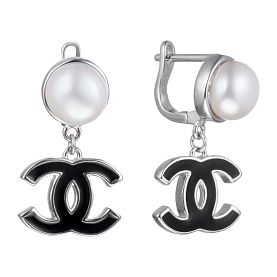 Серьги Мастер Клио - Серебро 925, Жемчуг культивированный, Эмаль (арт. 24С149273)
