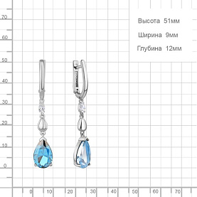Серьги Аквамарин - Серебро 925, Синтетический топаз, Фианит (арт. 45015392.5)