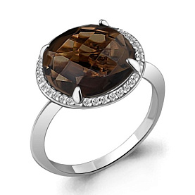 Кольцо Аквамарин - Серебро 925, Кварц дымчатый , Фианит (арт. 6543101А.5)