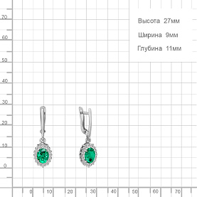 Серьги Аквамарин - Серебро 925, Синтетический изумруд, Фианит (арт. 49304АГ.5)