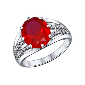 Кольцо SOKOLOV - Серебро 925, Синтетический рубин, Фианит (арт. 84010006)