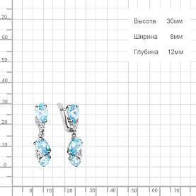 Серьги Аквамарин - Серебро 925, Топаз, Фианит (арт. 4743402А.5)