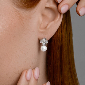 Серьги SOKOLOV - Серебро 925, Жемчуг имитация, Фианит (арт. 94026827)