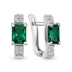 Серьги Аквамарин - Серебро 925, Синтетический изумруд, Фианит (арт. 400529АГ.5)