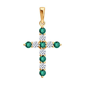 Подвеска SOKOLOV - Золото 585, Синтетический изумруд, Фианит (арт. 733126)