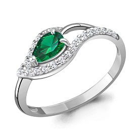 Кольцо Аквамарин - Серебро 925, Синтетический изумруд, Фианит (арт. 600210АГ.5)