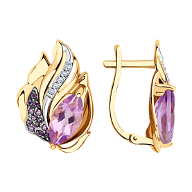 Серьги SOKOLOV - Золото 585, Аметист, Фианит (арт. 727740)