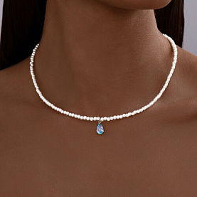 Колье SOKOLOV - Серебро 925, Жемчуг имитация, Топаз (арт. 94071071)