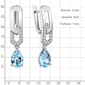 Серьги Аквамарин - Серебро 925, Топаз, Фианит (арт. 45016405А.5)