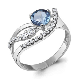 Кольцо Аквамарин - Серебро 925, Топаз, Фианит (арт. 6989905А.5)