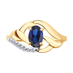 Кольцо SOKOLOV - Золото 375, Синтетический сапфир , Фианит (арт. 37714648)