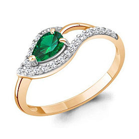 Кольцо Аквамарин - Золото 375, Синтетический изумруд, Фианит (арт. 600210АГ.8)