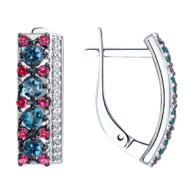 Серьги SOKOLOV - Серебро 925, Синтетический рубин, Топаз лондон, Фианит (арт. 92021446)