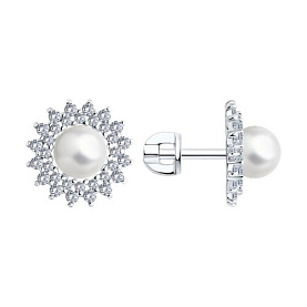 Серьги SOKOLOV - Серебро 925, Жемчуг имитация, Фианит (арт. 94026065)