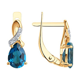 Серьги SOKOLOV - Золото 375, Топаз лондон, Фианит (арт. 37728098)