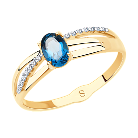 Кольцо SOKOLOV - Золото 375, Топаз лондон, Фианит (арт. 37715609)