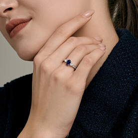 Кольцо SOKOLOV - Серебро 925, Сапфир, Фианит (арт. 62010032)