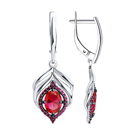 Серьги SOKOLOV - Серебро 925, Синтетический рубин, Фианит (арт. 84020030)