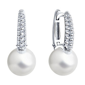 Серьги SOKOLOV - Серебро 925, Жемчуг имитация, Фианит (арт. 94026028)