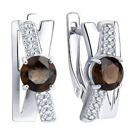 Серьги Diamant - Серебро 925, Раухтопаз, Фианит (арт. 94-320-00784-1)