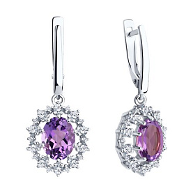 Серьги Diamant - Серебро 925, Аметист, Фианит (арт. 94-321-02042-3)