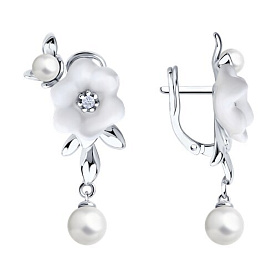Серьги SOKOLOV - Серебро 925, Жемчуг имитация, Фианит, Эмаль (арт. 94026868)