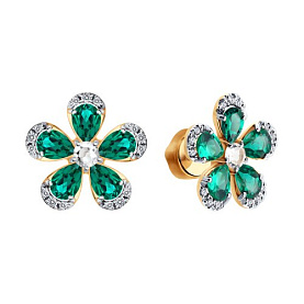 Серьги SOKOLOV - Золото 585, Изумруд, Фианит (арт. 729366)