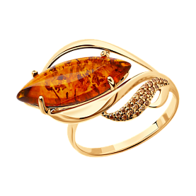 Кольцо SOKOLOV - Серебро 925, Фианит, Янтарь пресс. (арт. 83010031)