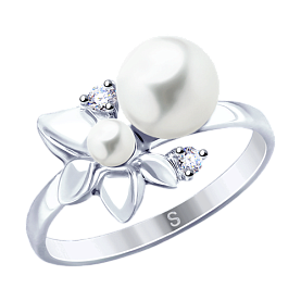 Кольцо SOKOLOV - Серебро 925, Жемчуг имитация, Фианит (арт. 94012779)