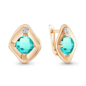 Серьги Аквамарин - Серебро 925, Синтетический турмалин, Фианит (арт. 4750688А.6)