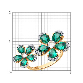 Кольцо SOKOLOV - Золото 585, Горный хрусталь, Синтетический изумруд, Фианит (арт. 717392)
