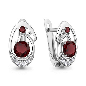 Серьги Аквамарин - Серебро 925, Гранат, Фианит (арт. 4965503А.5)