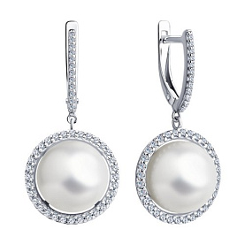 Серьги SOKOLOV - Серебро 925, Жемчуг имитация, Фианит (арт. 94023734)